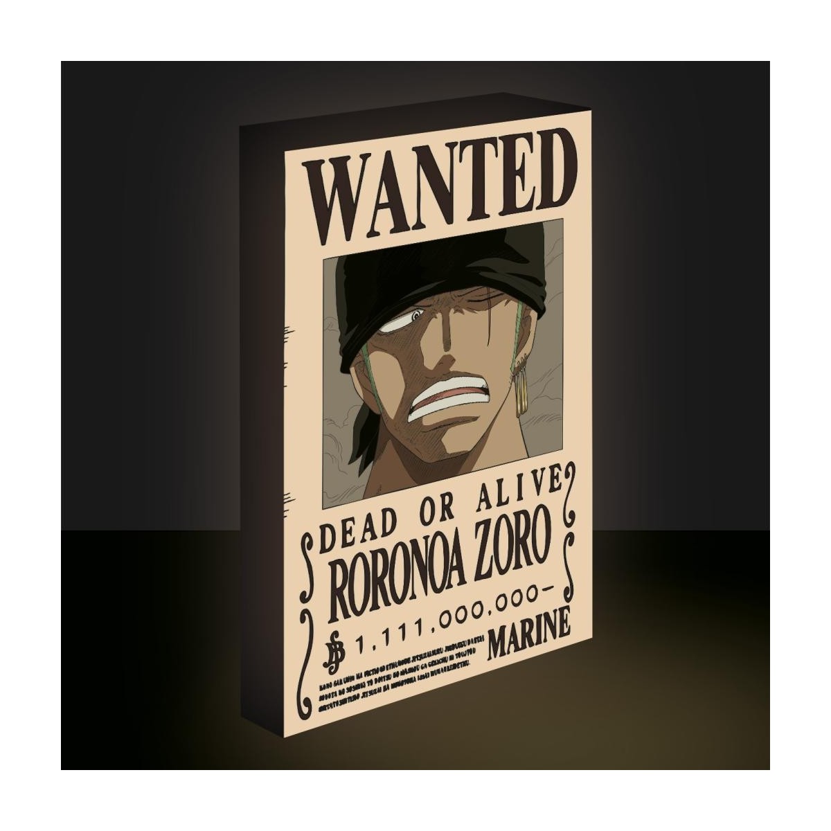 ONE PIECE - Zoro Wanted - Canvas Lumineux 40X30 Cm